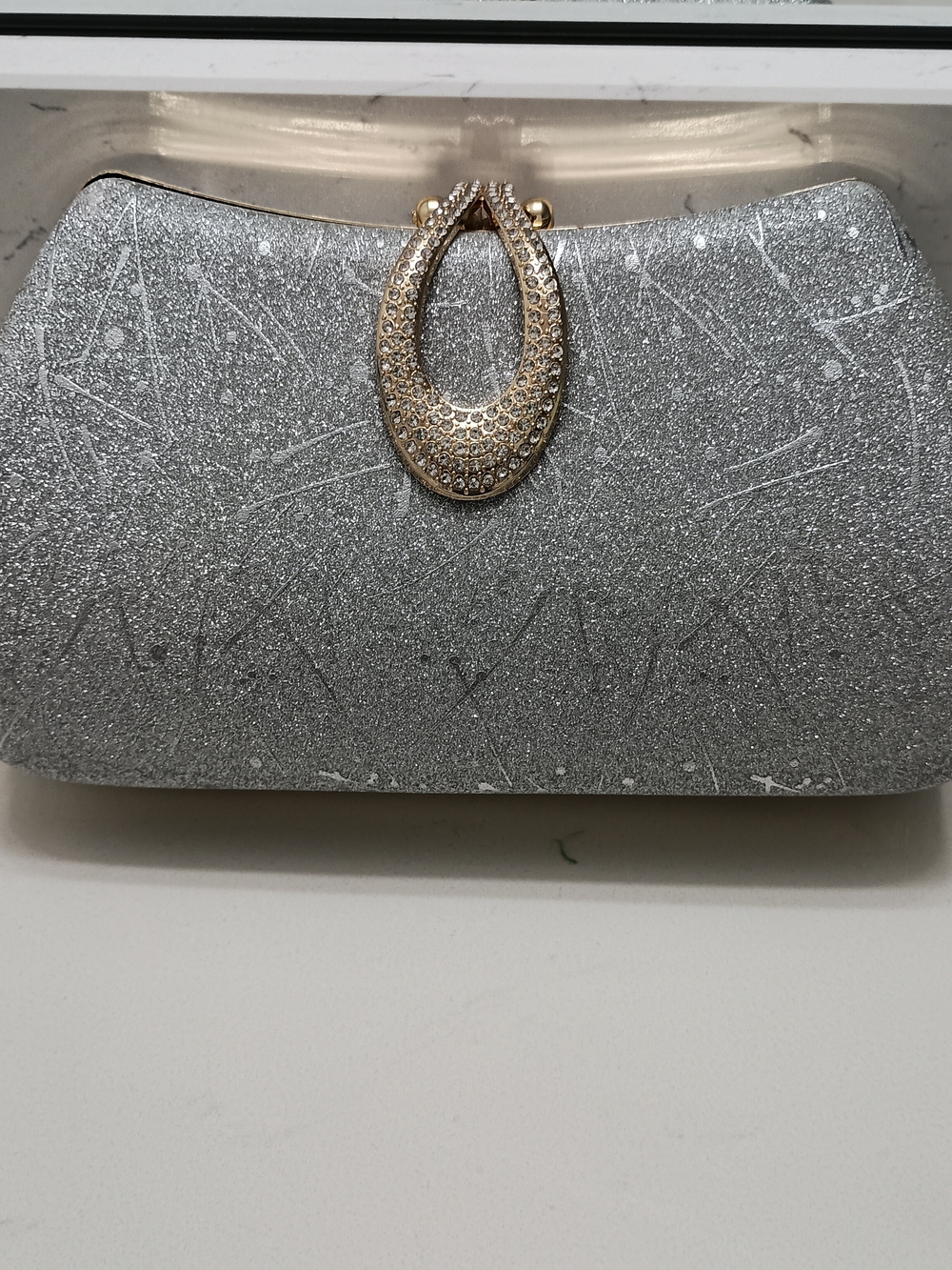 NEW Elegant Silver And Gold Shimmer Clutch * Evening Purse with Gold Clasp